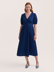 Finery Blue Addison Cotton Button Through Midi Dress - Image 1 of 4