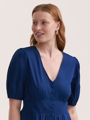 Finery Blue Addison Cotton Button Through Midi Dress - Image 3 of 4
