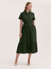 Finery Green Penny Cotton Midi Shirt Dress - Image 1 of 4