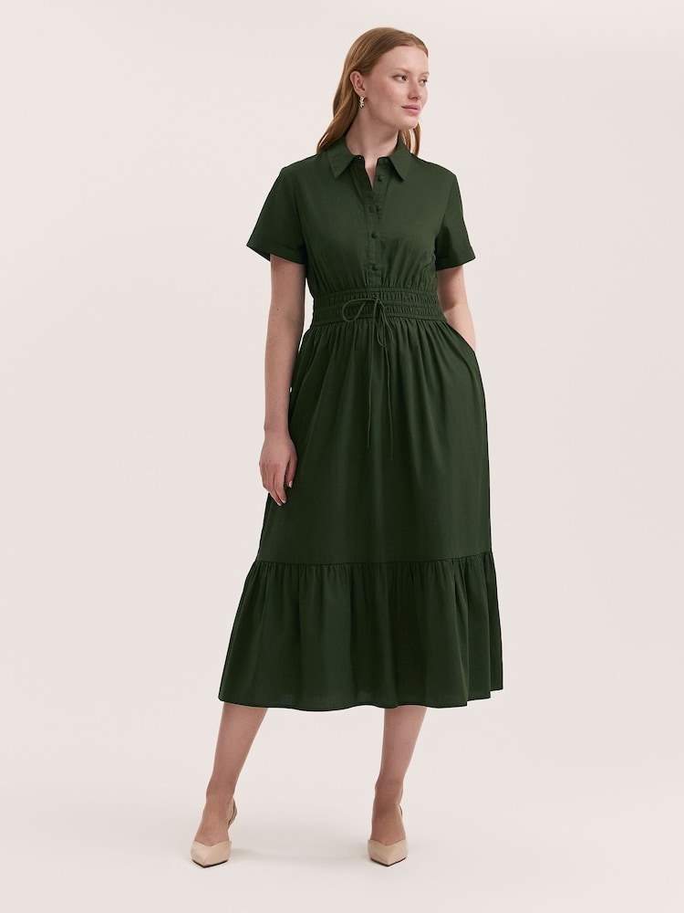 Finery Green Penny Cotton Midi Shirt Dress - Image 1 of 4
