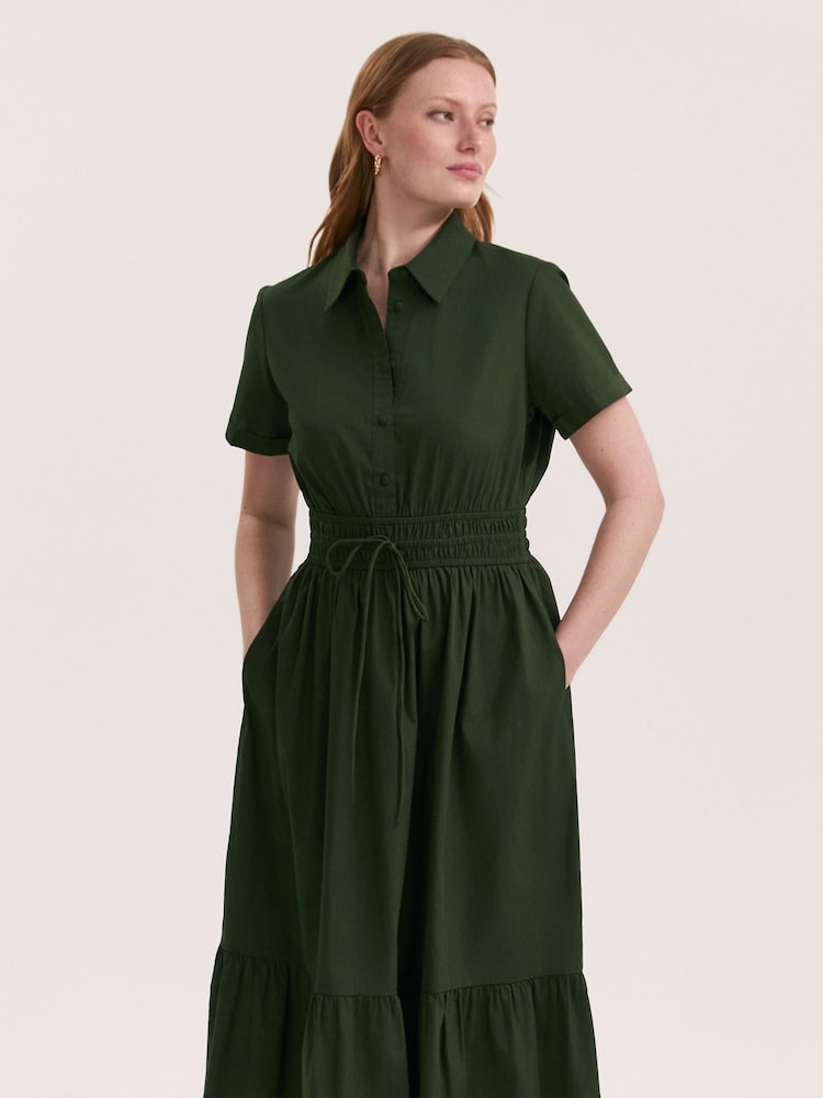 Finery Green Penny Cotton Midi Shirt Dress - Image 2 of 4