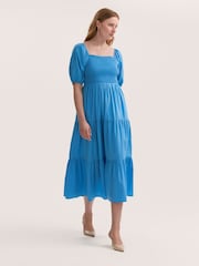 Finery Blue Melody Cotton Shirred Midi Dress - Image 1 of 4