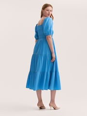 Finery Blue Melody Cotton Shirred Midi Dress - Image 4 of 4
