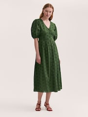 Finery Green Una Cotton Broderie Midi Dress - Image 1 of 4