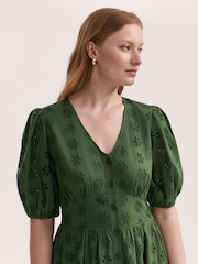 Finery Green Una Cotton Broderie Midi Dress - Image 3 of 4