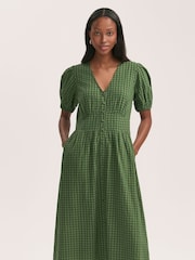 Finery Green Addison Cotton Seersucker Button Through Midi Dress - Image 2 of 4
