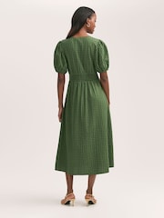 Finery Green Addison Cotton Seersucker Button Through Midi Dress - Image 4 of 4
