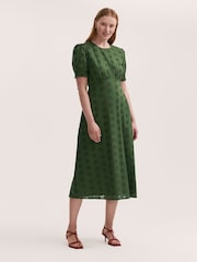 Finery Green Mela Cotton Broderie Midi Tea Dress - Image 1 of 4