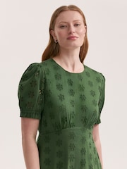 Finery Green Mela Cotton Broderie Midi Tea Dress - Image 3 of 4