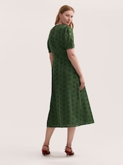 Finery Green Mela Cotton Broderie Midi Tea Dress - Image 4 of 4