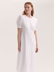 Finery White Mela Cotton Broderie Midi Tea Dress - Image 2 of 4