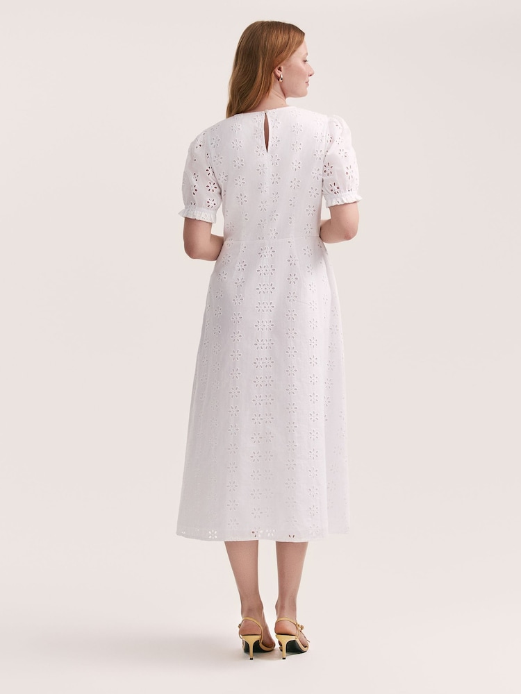 Finery White Mela Cotton Broderie Midi Tea Dress - Image 4 of 4