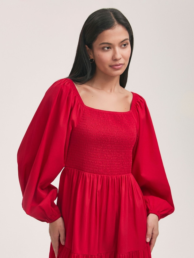 Finery Red Lauretta Cotton Midi Tiered Dress - Image 3 of 4