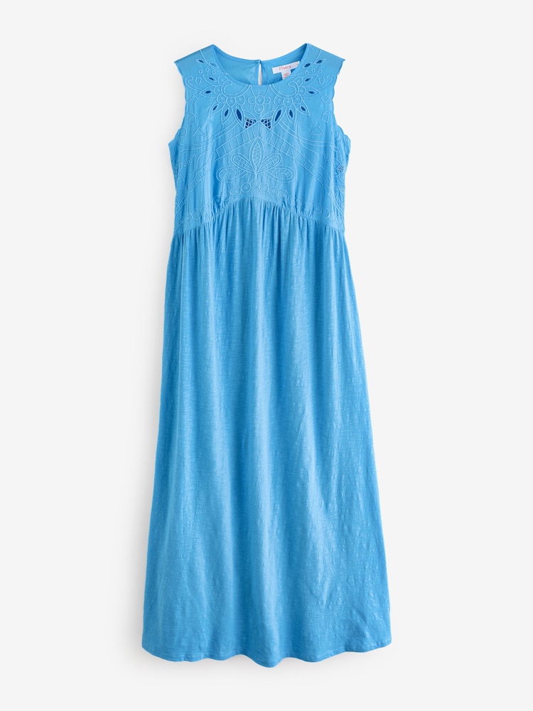 Finery Blue Liberte Embroidered Cotton Jersey Midi Dress - Image 1 of 1