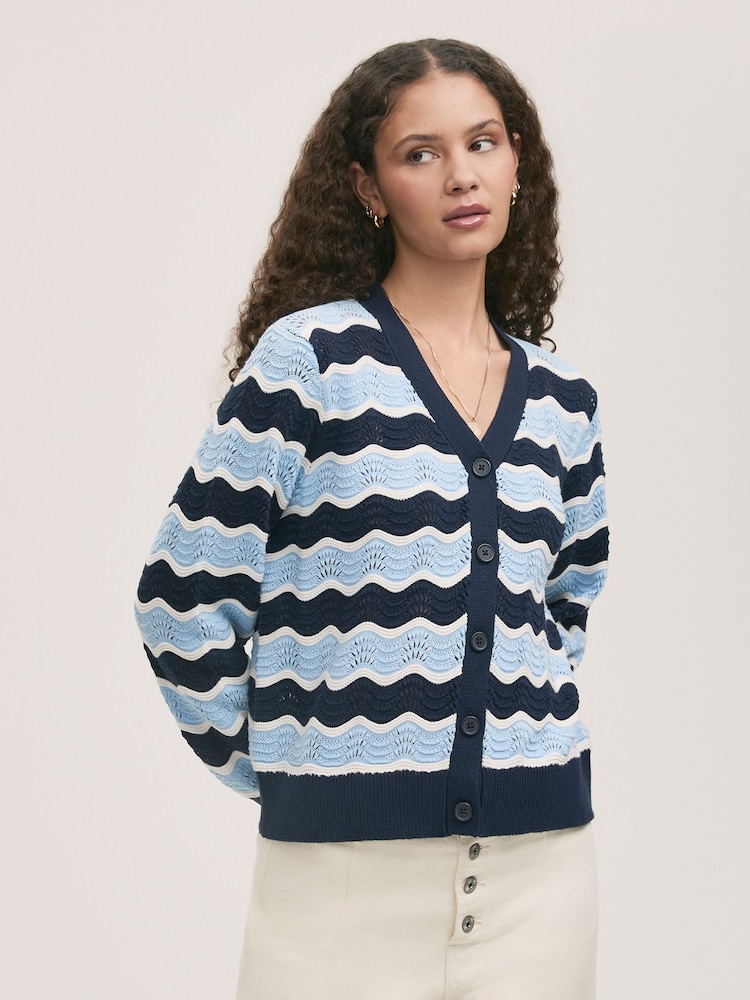 Finery Blue Kate Striped Long Sleeve Cardigan - Image 1 of 4