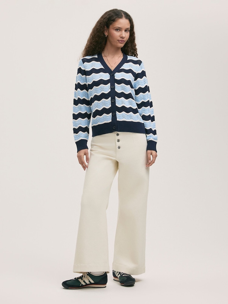 Finery Blue Kate Striped Long Sleeve Cardigan - Image 2 of 4