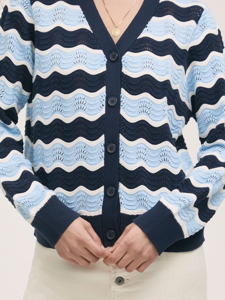 Finery Blue Kate Striped Long Sleeve Cardigan - Image 4 of 4
