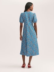 Finery Blue Robyn Floral Print Button Through Midi  Dress - Image 4 of 4