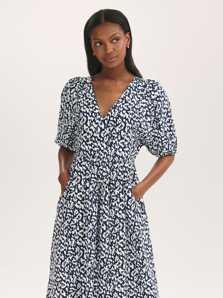Finery Katie Animal Print Cotton Blend Midi Dress - Image 2 of 4