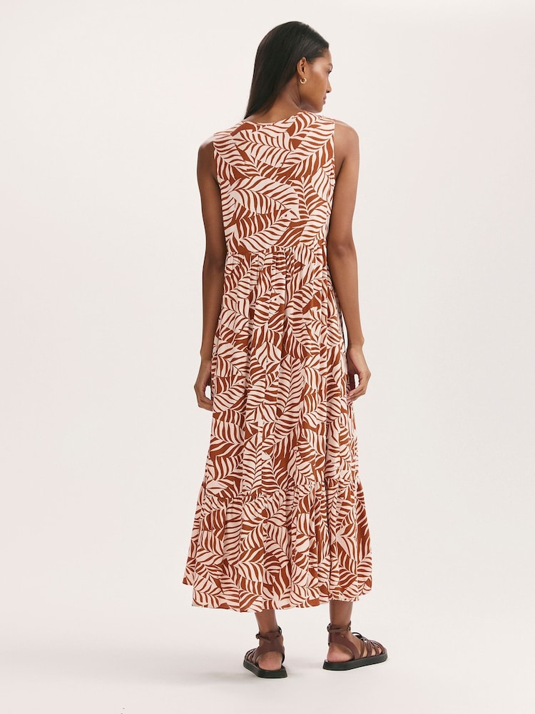 Finery Brown Larissa Printed Tie Front Midi Dress - Image 2 of 4