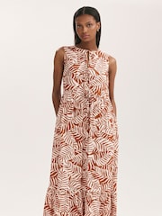 Finery Brown Larissa Printed Tie Front Midi Dress - Image 3 of 4