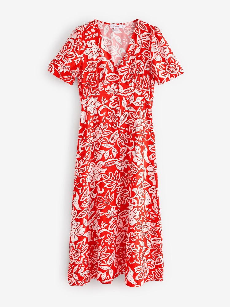 Finery Red Martina Floral Print Button Through Midi Dress - Image 1 of 1