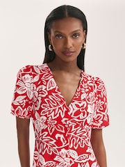 Finery Red Martina Floral Print Button Through Midi Dress - Image 3 of 5