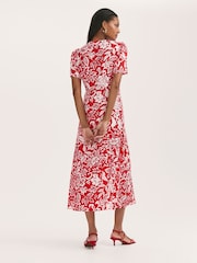 Finery Red Martina Floral Print Button Through Midi Dress - Image 4 of 5