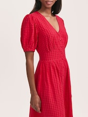 Finery Red Addison Cotton Seersucker Button Through Midi Dress - Image 2 of 4