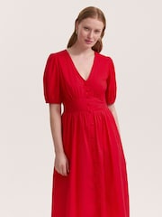 Finery Red Addison Cotton Button Through Midi Dress - Image 2 of 4