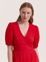 Finery Red Addison Cotton Button Through Midi Dress - Image 3 of 4