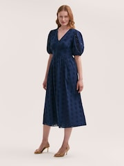 Finery Blue Una Cotton Broderie Midi Dress - Image 1 of 4