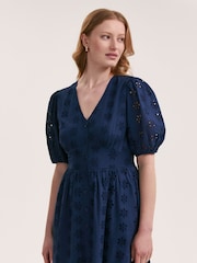 Finery Blue Una Cotton Broderie Midi Dress - Image 2 of 4