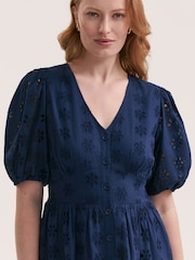 Finery Blue Una Cotton Broderie Midi Dress - Image 3 of 4