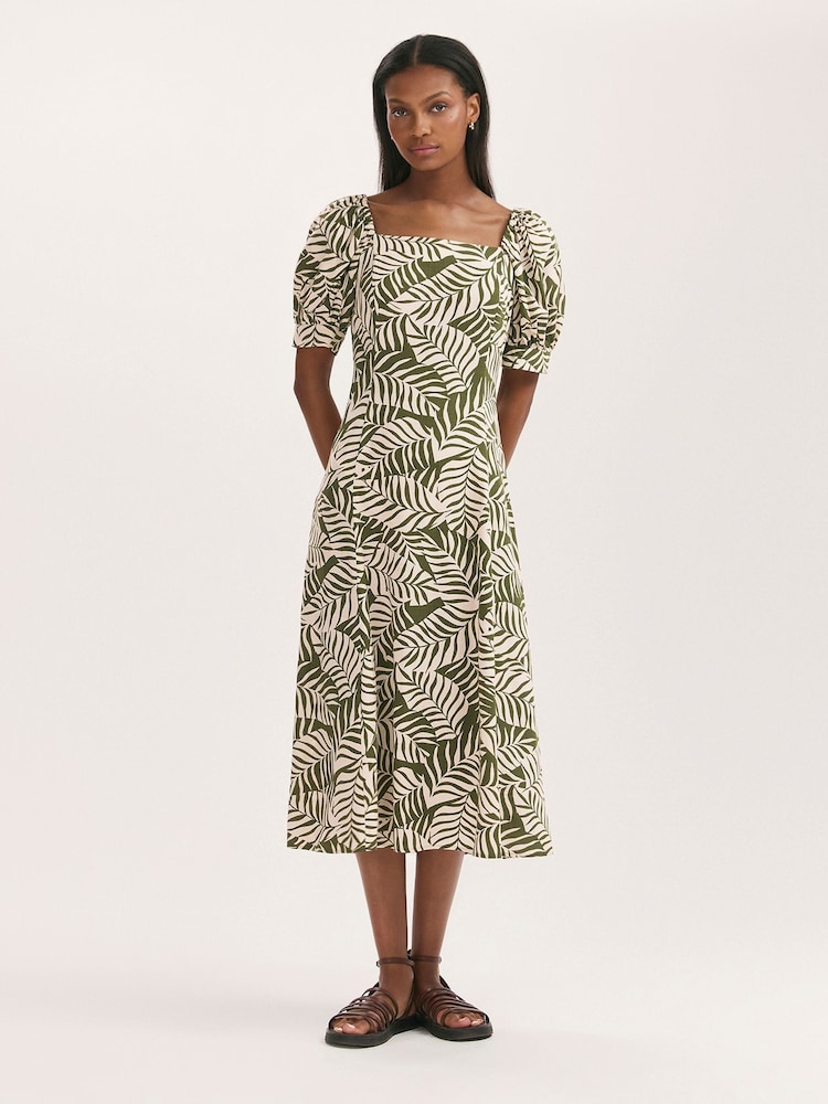 Finery Green Daisy Printed Square Neck Midi Dress - Image 1 of 4 Finery Green Daisy Printed Square Neck Midi Dress - Image 1 of 4