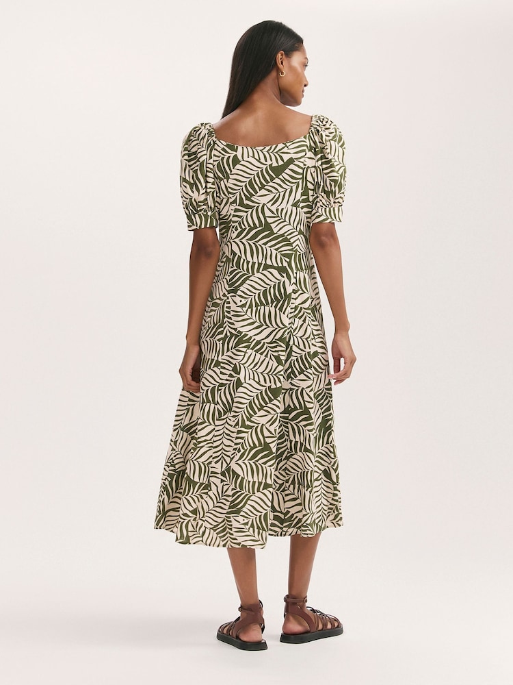 Finery Green Daisy Printed Square Neck Midi Dress - Image 4 of 4 Finery Green Daisy Printed Square Neck Midi Dress - Image 4 of 4