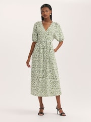 Finery Green Katie Animal Print Cotton Blend Midi Dress - Image 1 of 4