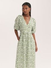 Finery Green Katie Animal Print Cotton Blend Midi Dress - Image 2 of 4