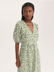 Finery Green Katie Animal Print Cotton Blend Midi Dress - Image 3 of 4