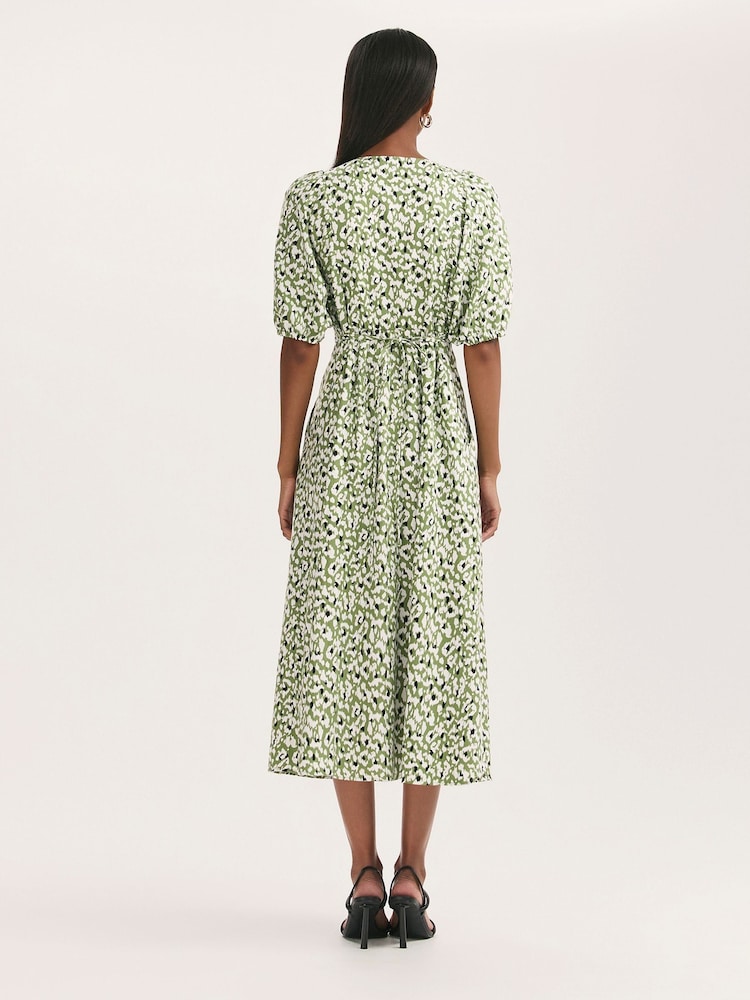 Finery Green Katie Animal Print Cotton Blend Midi Dress - Image 4 of 4
