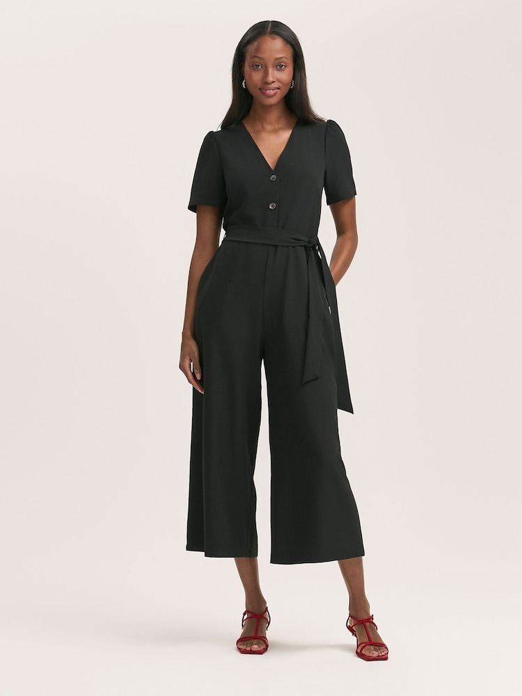 Finery Black Uma Crepe Short Sleeve Jumpsuit - Image 1 of 4