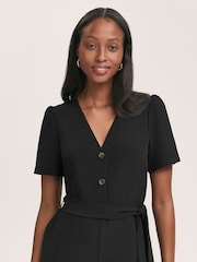 Finery Black Uma Crepe Short Sleeve Jumpsuit - Image 2 of 4