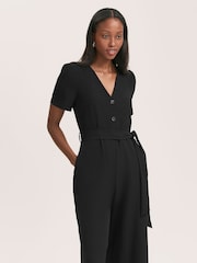 Finery Black Uma Crepe Short Sleeve Jumpsuit - Image 3 of 4