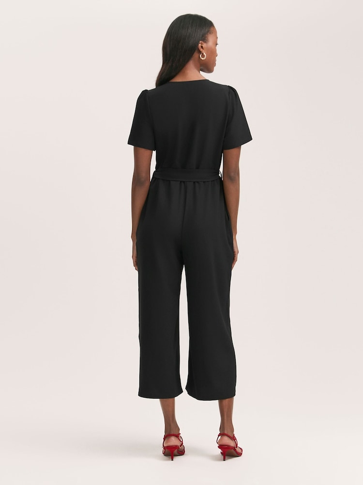 Finery Black Uma Crepe Short Sleeve Jumpsuit - Image 4 of 4