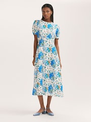 Finery Blue Lili Floral Print Midi Tea Dress - Image 1 of 4