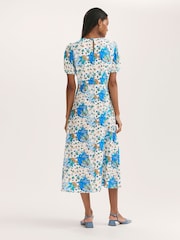Finery Blue Lili Floral Print Midi Tea Dress - Image 2 of 4