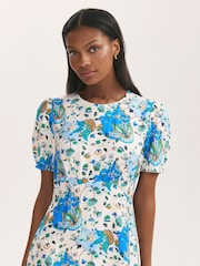 Finery Blue Lili Floral Print Midi Tea Dress - Image 3 of 4