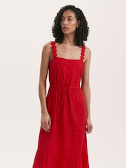 Finery Red Hallie Cotton Ric Rac Detail Tiered Midi Dress - Image 3 of 4
