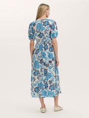 Finery Blue Addison Floral Print Button Through Linen Blend Midi Dress - Image 4 of 4