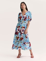 Finery Sarah Floral Print Button Through Midi Dress - Imagen 1 de 4